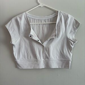 Aerie Cropped White Ribbed Snap-Up Top - Size Medium